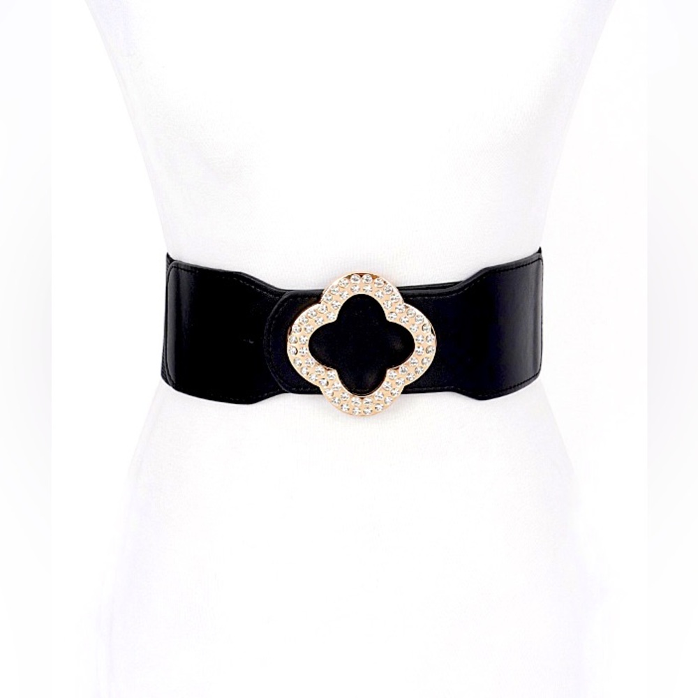 Black Vegan Leather Elastic Statement Belt